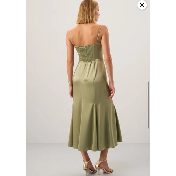 B52 Reformation Hensley Satin Midi Dress Womens 10 Evening Glam Milkmaid Wedding - Picture 2 of 11